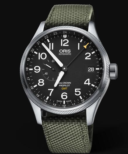Review Oris Aviation Big Crown Pointer GMT SMALL SECOND 45mm Replica Watch 01 748 7710 4164-07 5 22 14FC - Click Image to Close